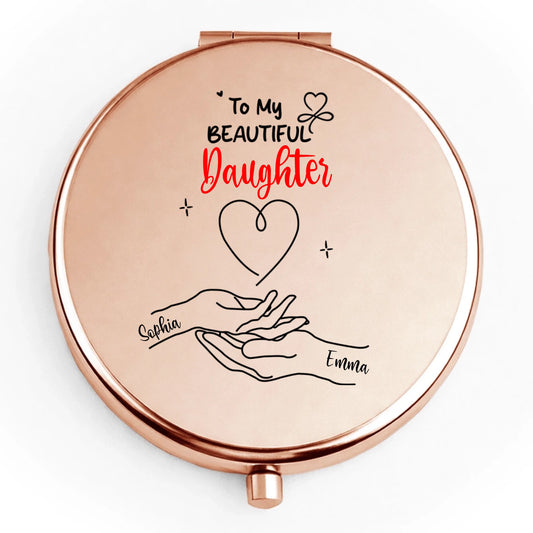 Daughter Personalized Engraved Pocket Mirror - Custom Names & Title - Meaningful Gift For Daughter - Jollimate