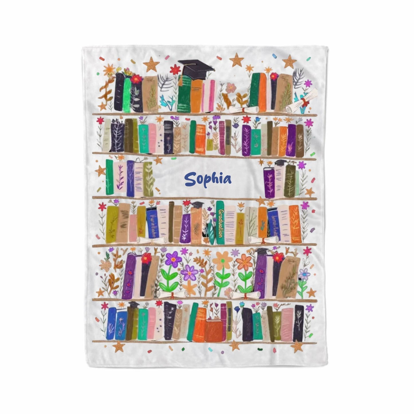 Graduation Personalized Blanket - Custom Name - Size 30x40 To 60x80 - Bookshelf Floral Graduation Gift For Graduate - Jollimate
