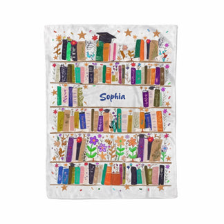 Graduation Personalized Blanket - Custom Name - Size 30x40 To 60x80 - Bookshelf Floral Graduation Gift For Graduate - Jollimate