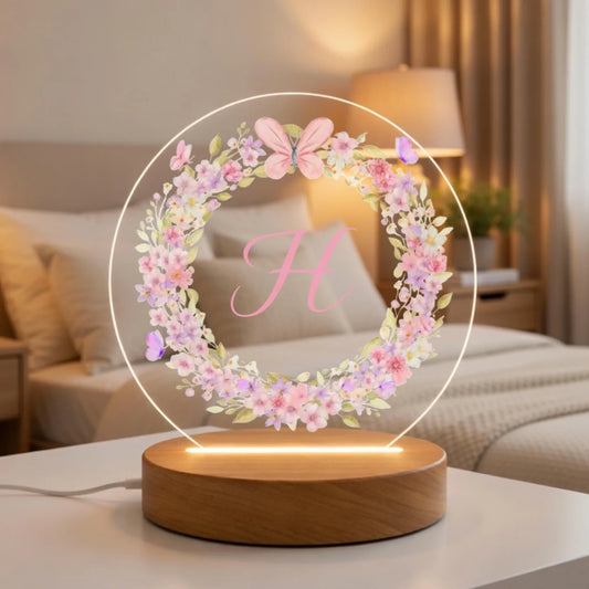 Mom Personalized Acrylic Plaque - Custom Monogram Letter & Name - Floral Butterfly Wreath Mother's Day Gift For Her - Jollimate
