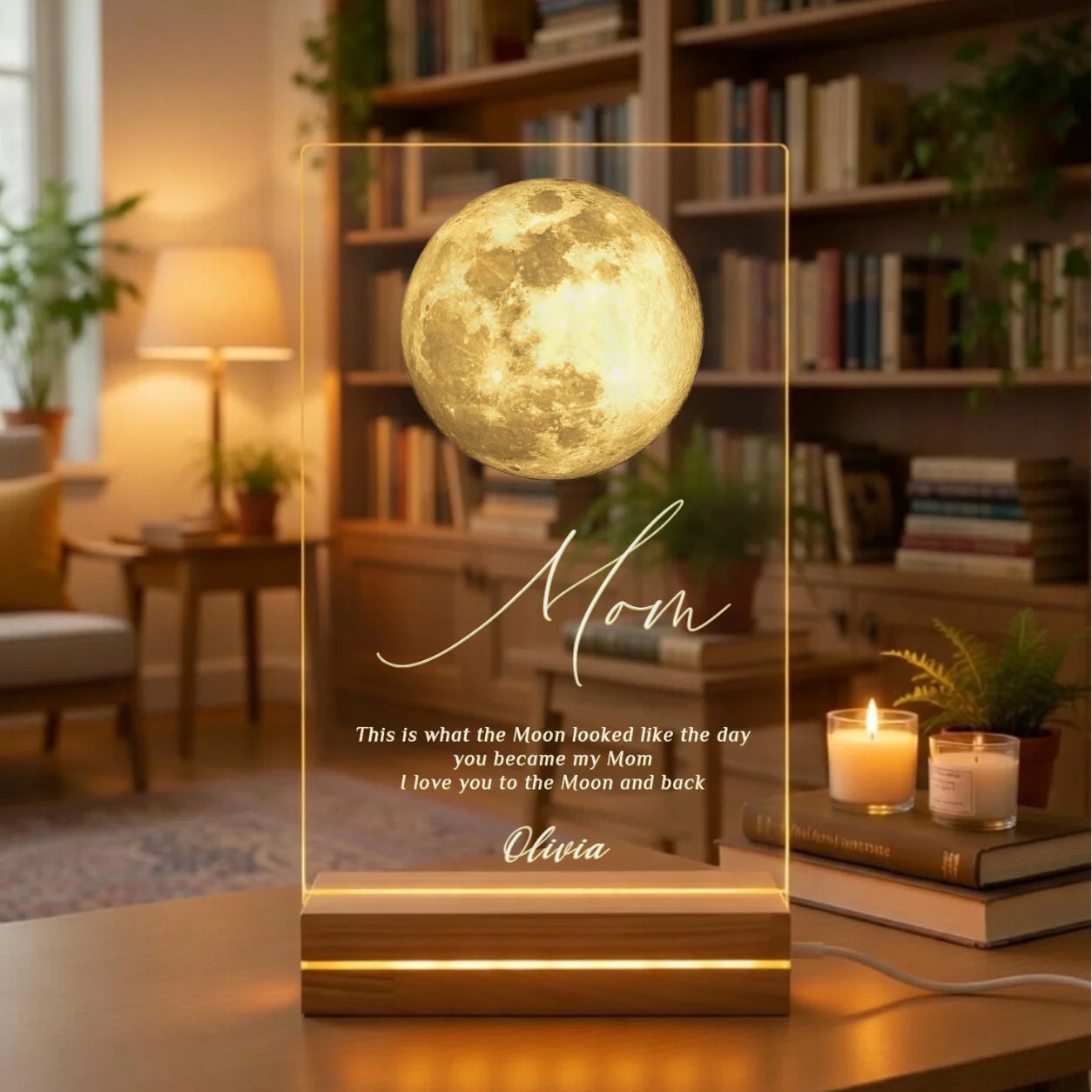 Mom Personalized Acrylic Plaque - Custom Moon Date & Name - Mother's Day Gift For Mom - The Day You Became My Mom - Jollimate