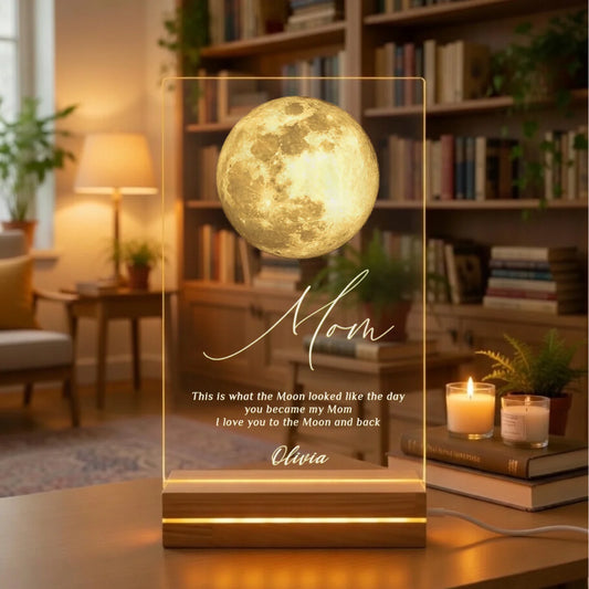 Mom Personalized Acrylic Plaque - Custom Moon Date & Name - Mother's Day Gift For Mom - The Day You Became My Mom - Jollimate