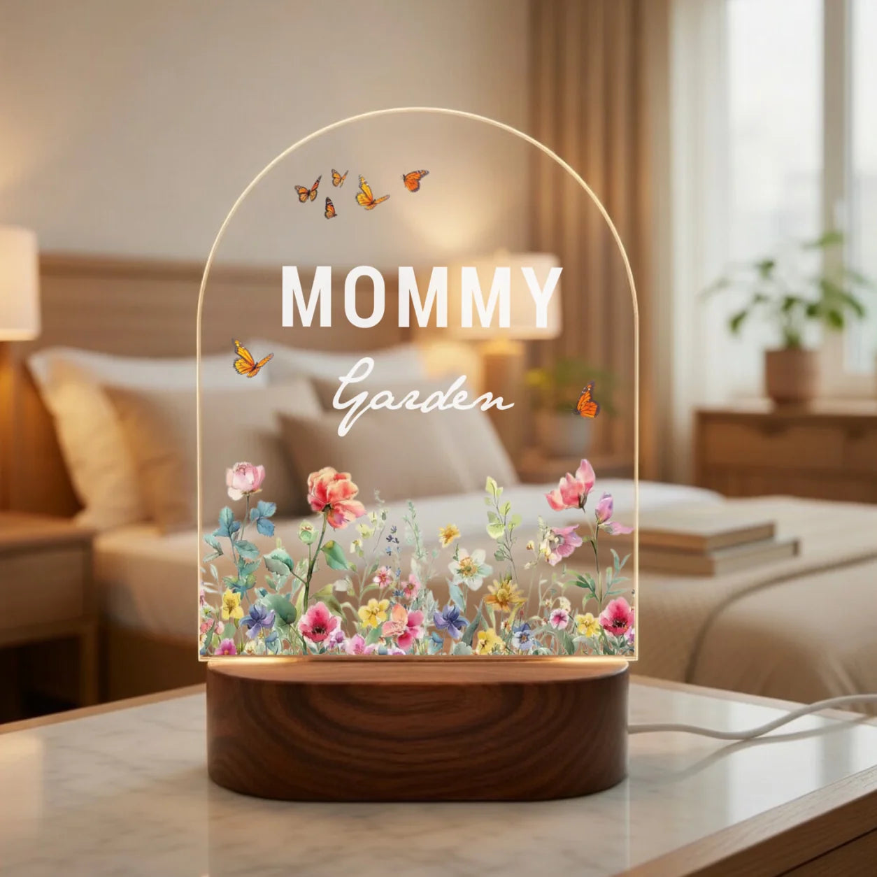 Mom Personalized Night Light - Custom Birth Month Flower & Title - Floral Acrylic Lamp Mother's Day Gift For Mom - Jollimate