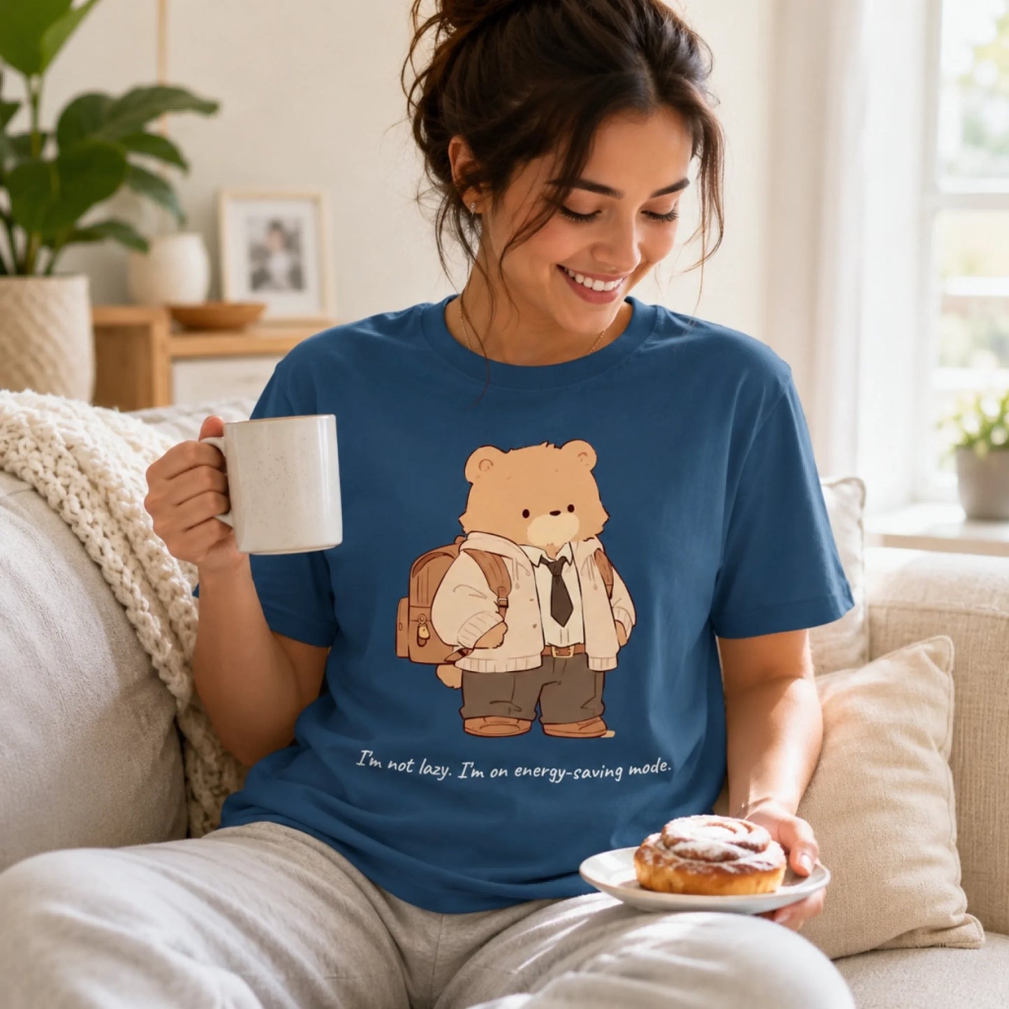 Custom Funny Bear T-Shirt - Im Not Lazy Im On Energy Saving Mode
