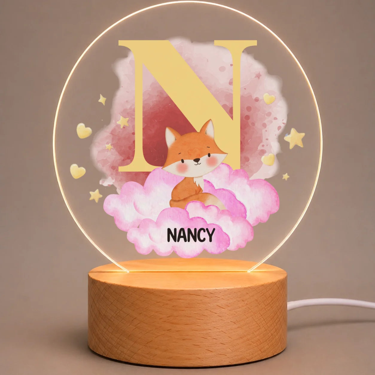 Baby Personalized Acrylic Night Light - Custom Initial & Name - Cute Animal Birthday Gift For Kids - Jollimate