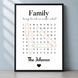 Family Personalized Poster With Frame - Custom Name & Family Name - 12x8 To 30x20 - Word Search Wall Art Gift - Jollimate