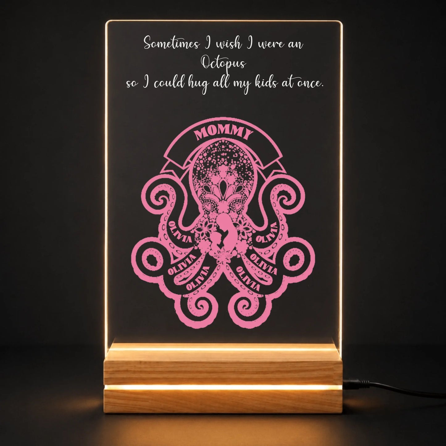 Mom Personalized Acrylic Night Light - Custom Kids Names - Octopus Hug Mother's Day Gift For Family - Jollimate