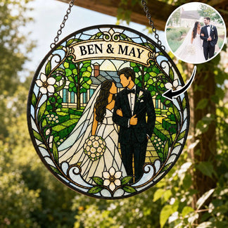Couple Personalized Window Suncatcher - Custom AI Generated Photo and Names - Stained Glass Anniversary Gift - Window Hanging Decor - Jollimate