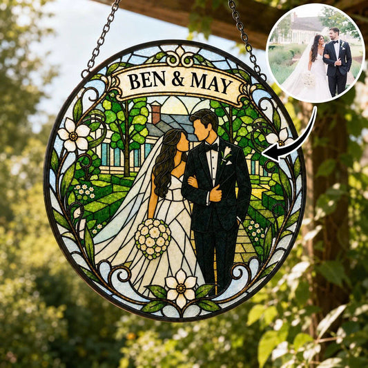 Couple Personalized Window Suncatcher - Custom AI Generated Photo and Names - Stained Glass Anniversary Gift - Window Hanging Decor - Jollimate