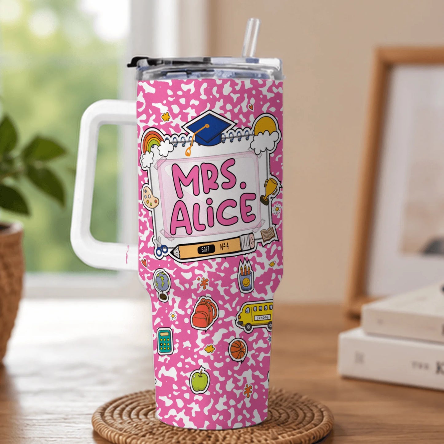 Teacher Personalized Tumbler - Custom Name and Background - Cute School Doodle Teacher Appreciation - Gift For Her/Him - Jollimate