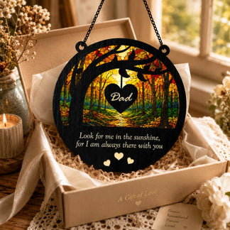 Decorative hanging plaque with 'Dad' and forest design in a gift box.