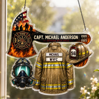 Firefighter Personalized Suncatcher - Custom Name, Rank and Service Years - Firehouse Appreciation Gift - Gift For Him - Window Decor - Jollimate