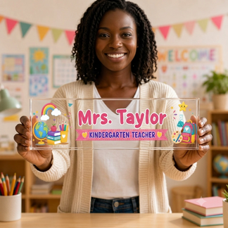 Teacher Personalized Acrylic Plaque - Custom Name - 5 Size - Kindergarten Classroom Desk Decor Gift - Jollimate