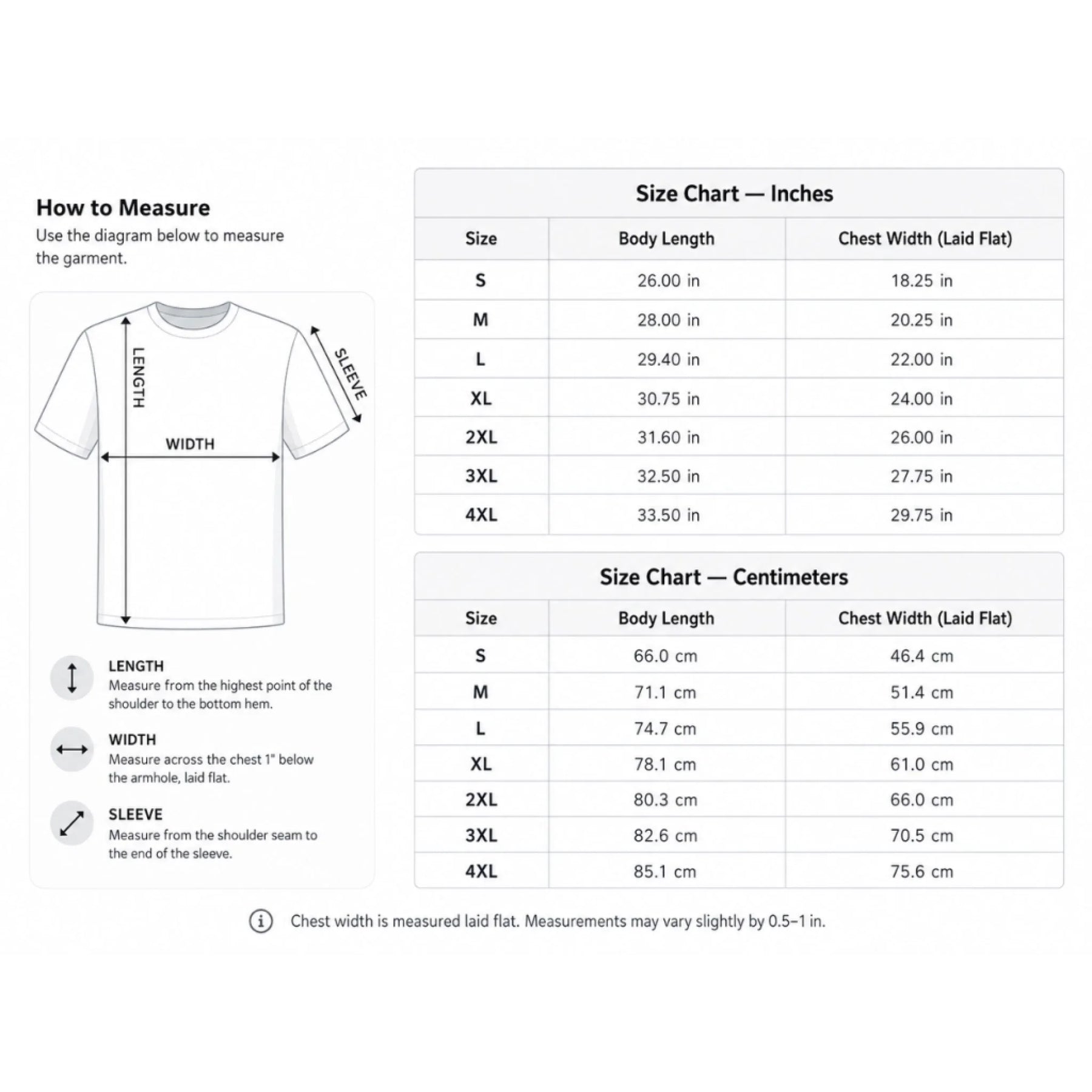 size chart t-shirt