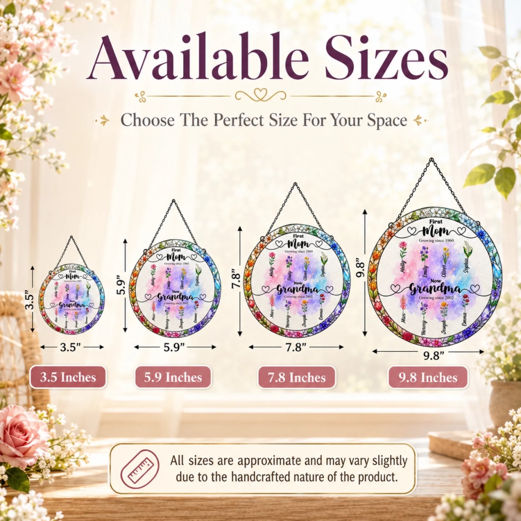 Available sizes chart
