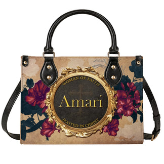 Custom Amari handbag featuring floral patterns and gold frame accent for a thoughtful faith-based religious gift.