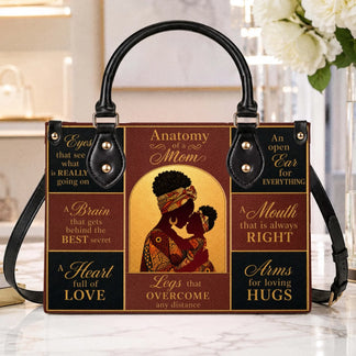 Stylish Anatomy of a Mom handbag with African American mother artwork perfect for a thoughtful Mother Day gift.