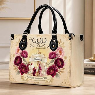 Beautifully designed custom handbag for Armanda featuring floral print and religious quote perfect for faith gifts.