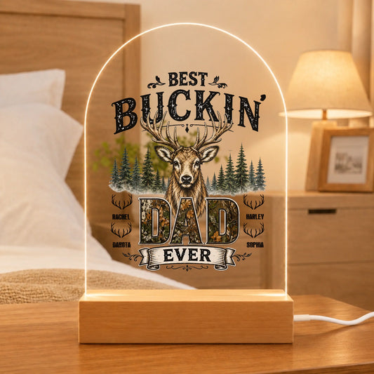 Best Buckin Dad Ever Personalized LED Night Light – Custom Kids Names Hunting Dad Gift