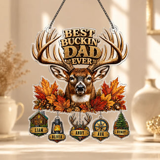 Best Buckin Dad Ever Personalized Suncatcher – Custom Name Hunting Gift for Dad