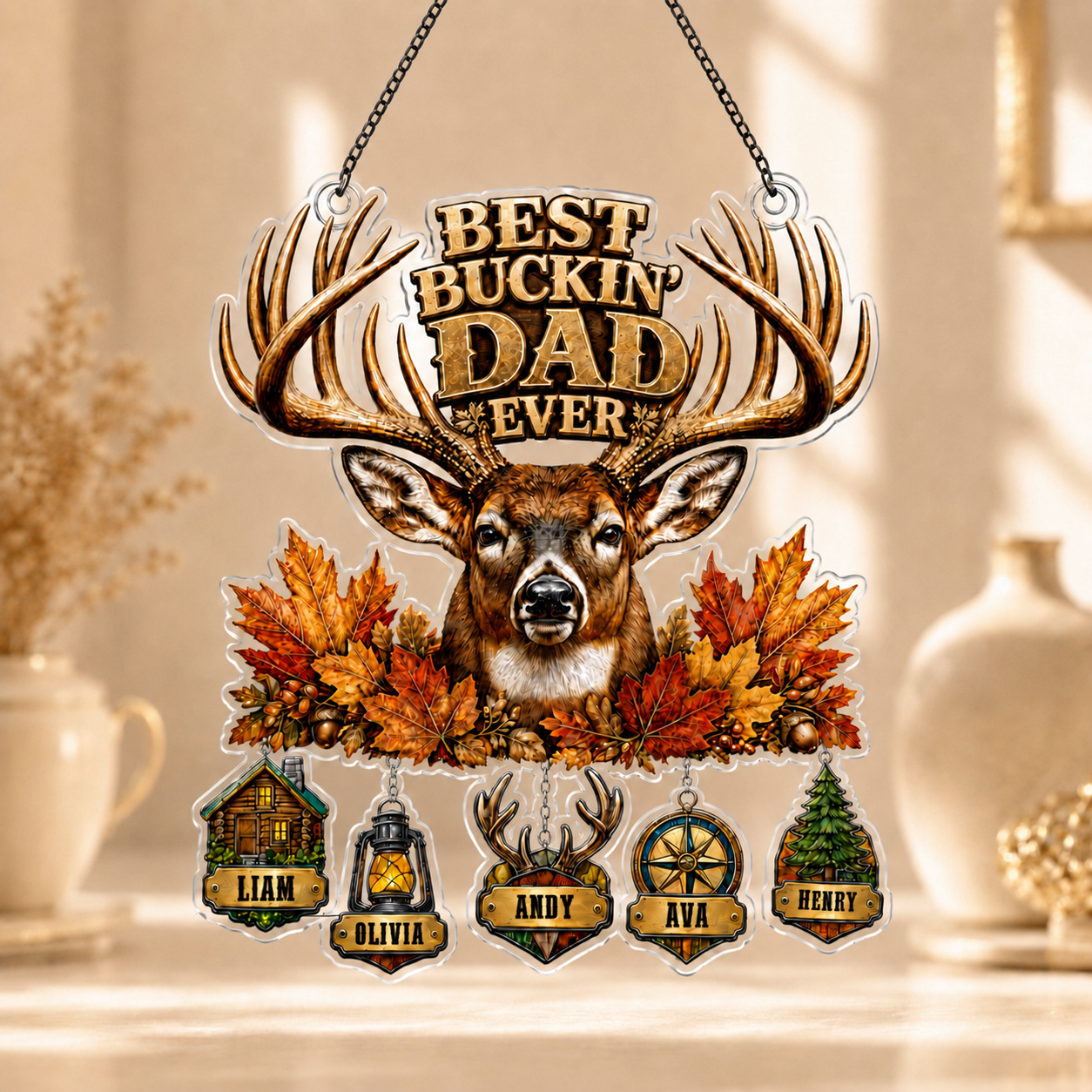 Best Buckin Dad Ever Personalized Suncatcher – Custom Name Hunting Gift for Dad