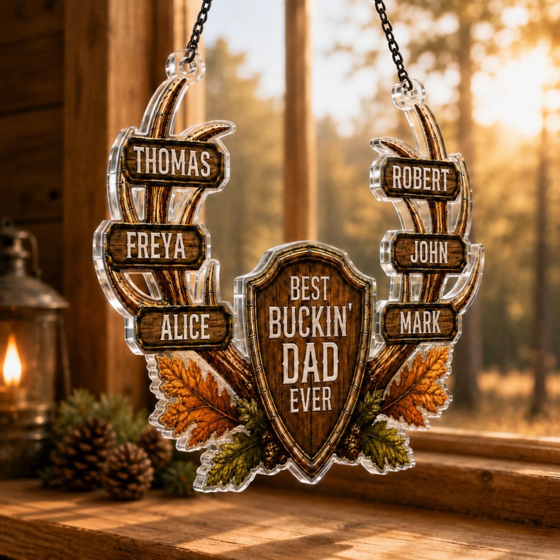 Best Buckin Dad Ever Suncatcher - 2-Sided Acrylic Ornament 