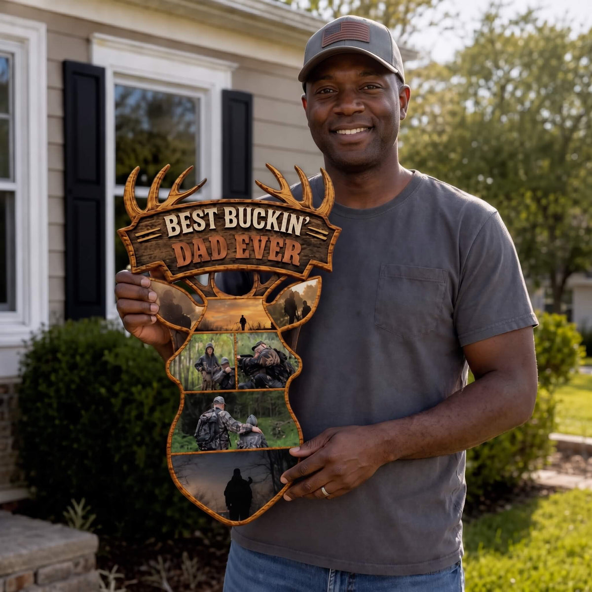 Best Buckin Dad Ever wooden sign gift for dad with personalized family photos