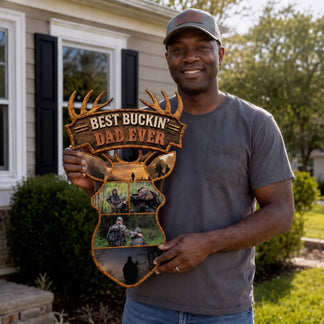 Best Buckin Dad Ever wooden sign gift for dad with personalized family photos