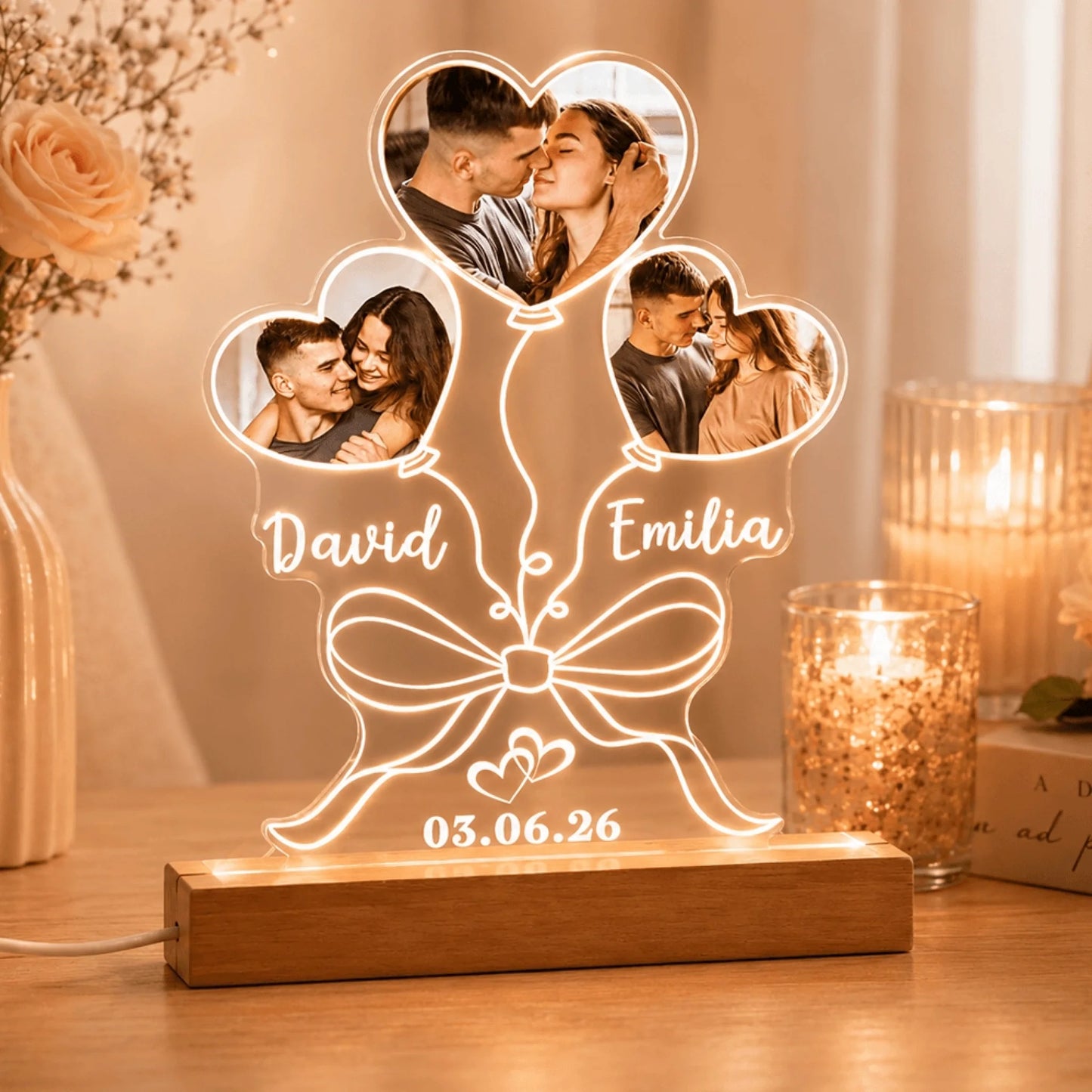 Couple LED Night Light heart balloon photo collage design