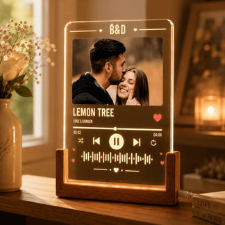 Elegant custom acrylic music frame with photo, ideal for romantic gift-giving.