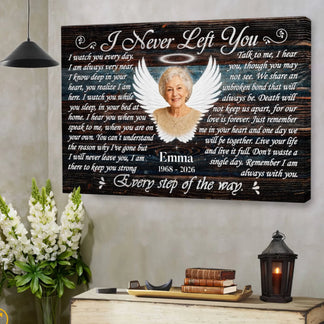 Custom memorial canvas featuring photo and dates for a peaceful celebration of life home wall decor gift.