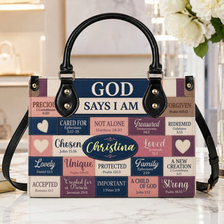 Custom religious handbag with Bible scripture quotes and the name Christina, perfect as a thoughtful faith-based gift.