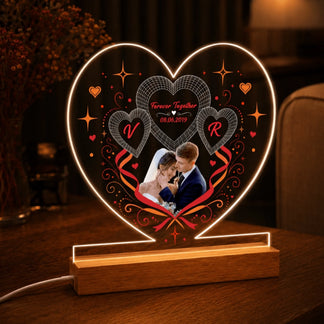 Romantic heart lamp for anniversary gifts with a custom couple photo engraved initials and wedding date design.