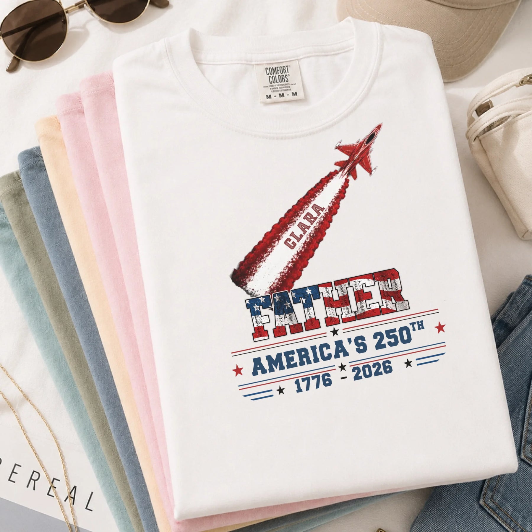Custom dad t-shirt size S to 3XL - America 250 personalized patriotic shirt for dad