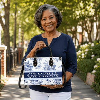 A personalized floral tote bag with the name Grandma and a list of family names, an ideal sentimental gift for women.