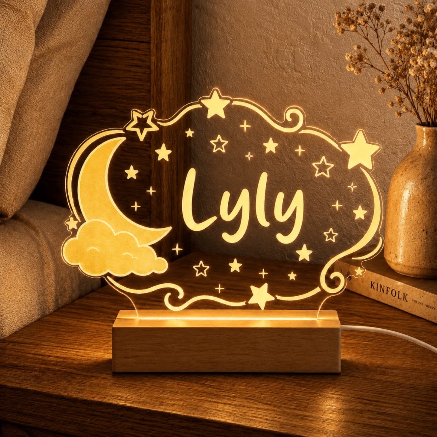 A beautiful personalized cloud acrylic night light with the name Lyly, perfect for adding warmth to a kid's room.