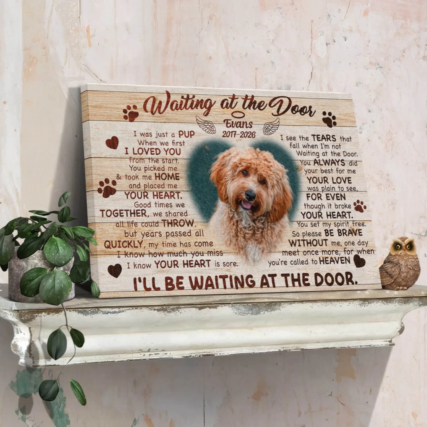 Personalized memorial canvas for dogs, featuring a custom pet photo and touching poem as a tribute to a loyal pet.