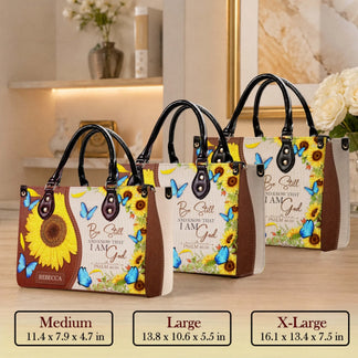 Set of personalized sunflower and butterfly tote bags in three different sizes with custom Rebecca name and religious quote.