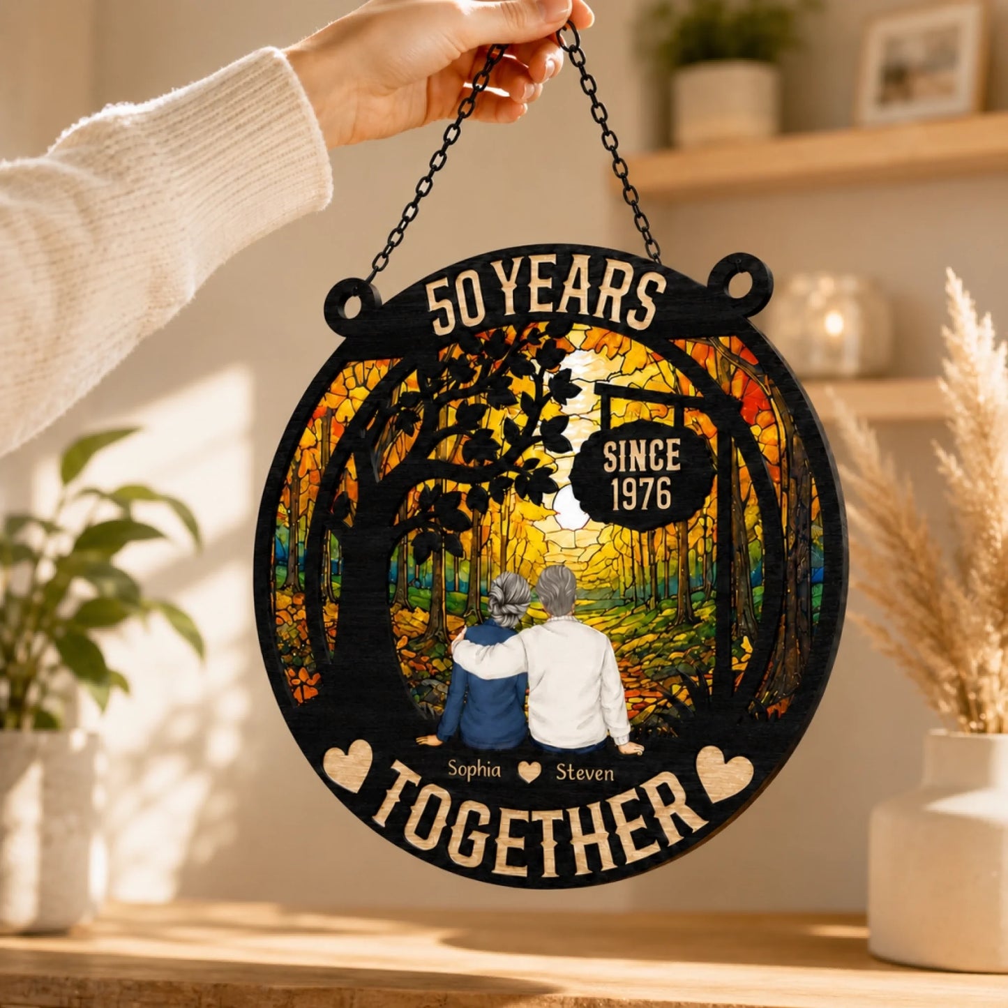 Custom couple suncatcher – choose personalized characters and names – anniversary gift