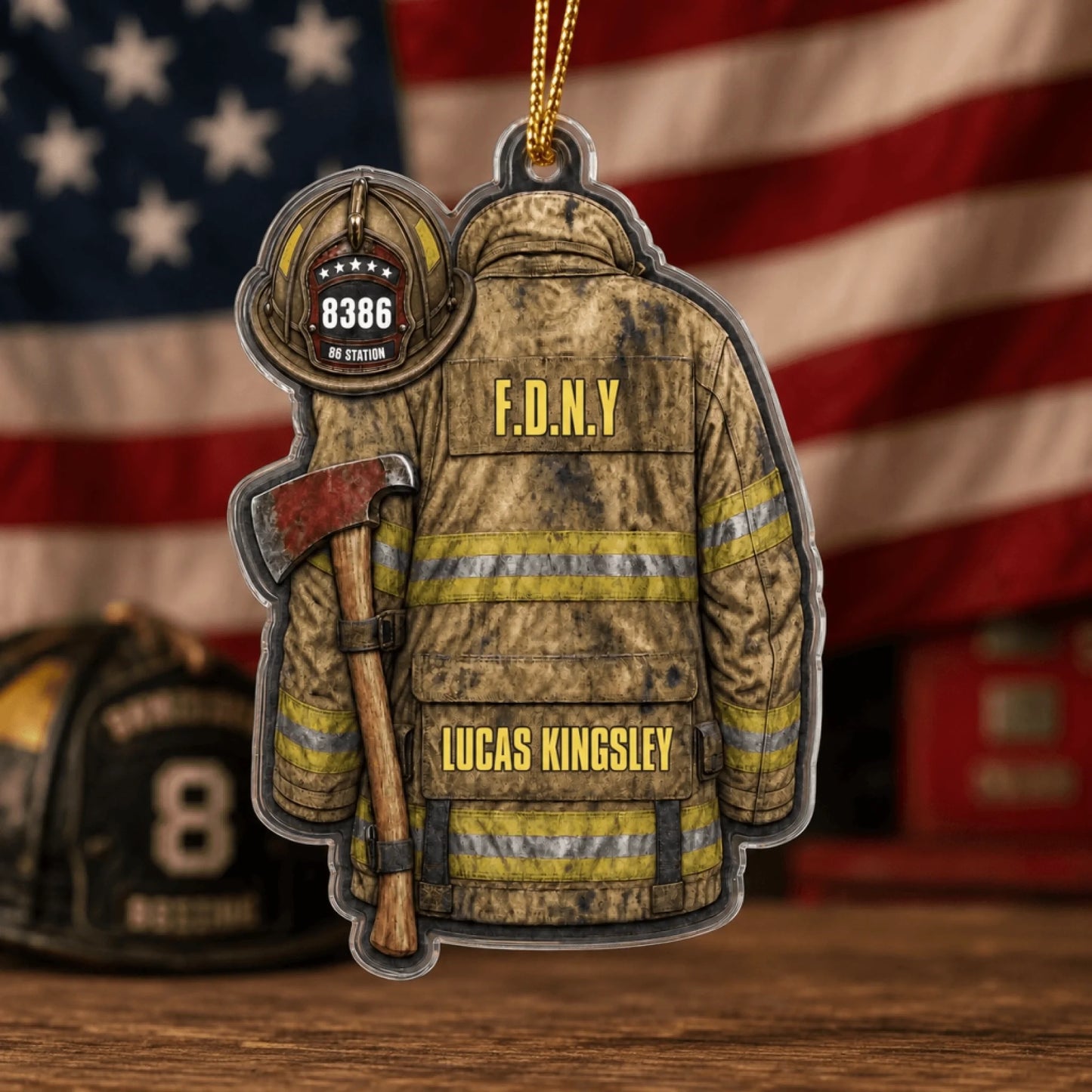 Custom Firefighter Acrylic Car Ornament With Personalized Name And Department