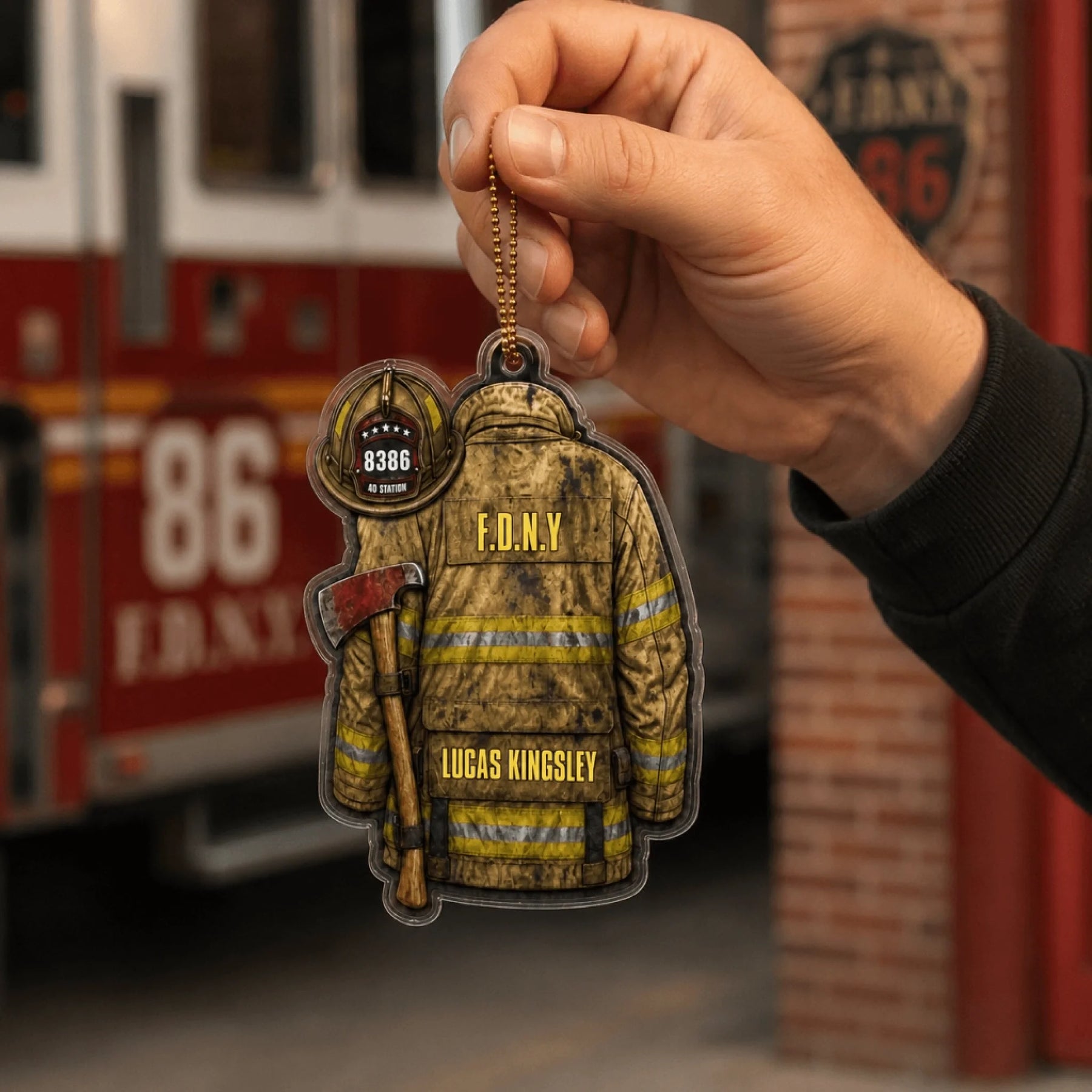 Custom Firefighter Ornament Size Comparison 3.5 Inch And 4.5 Inch Acrylic