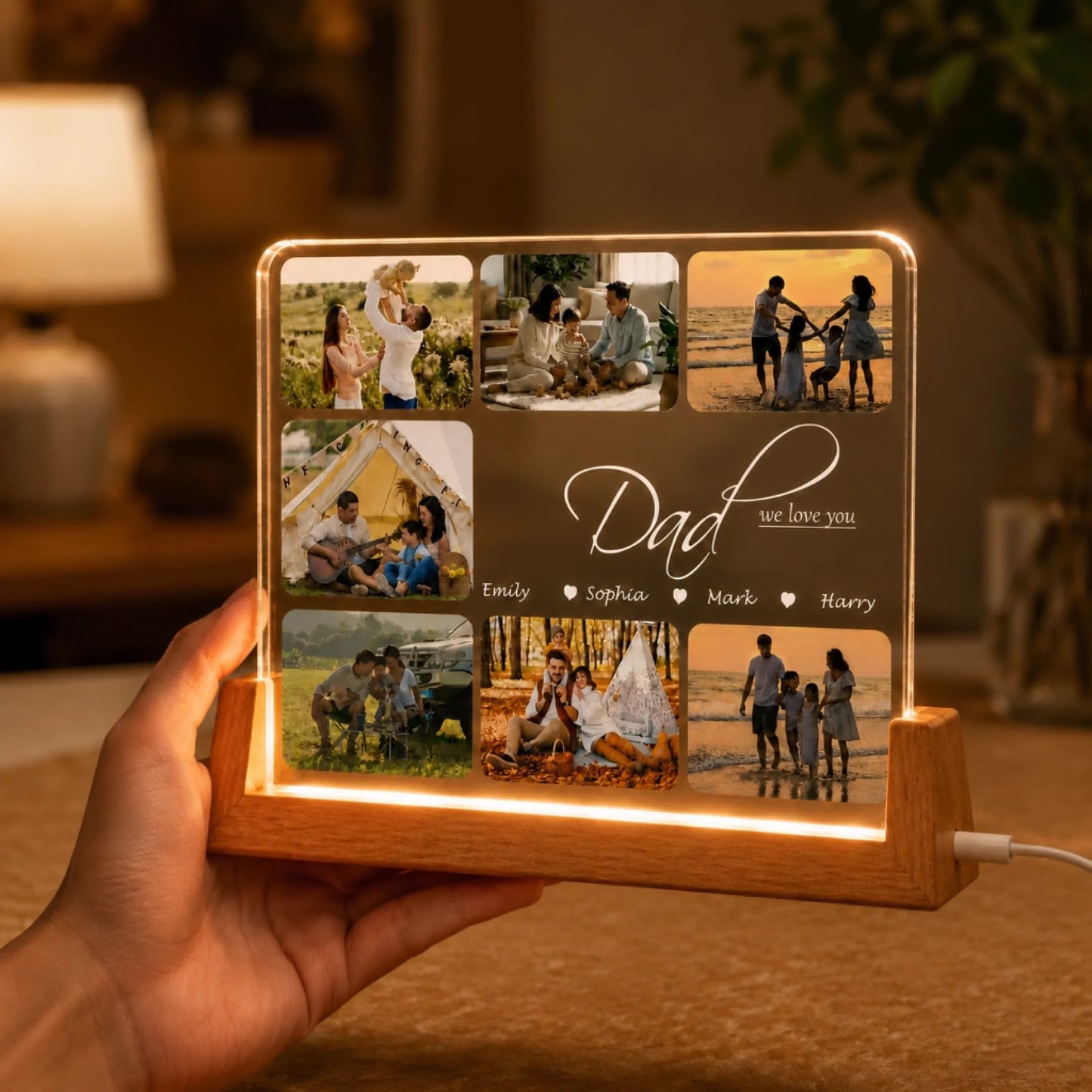 Custom Kids Names LED Night Light for Dad – Father's Day Room Decor