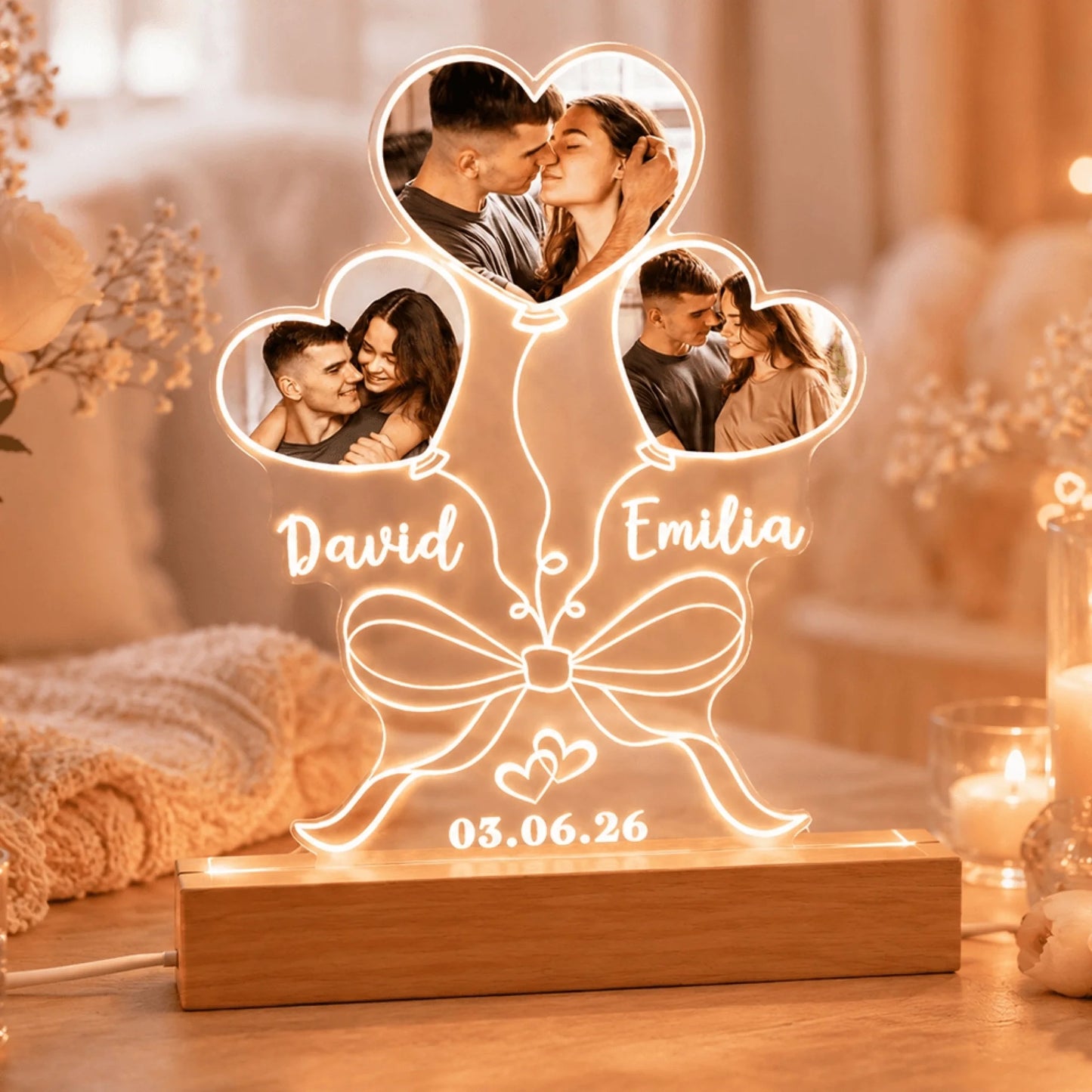 Custom LED Night Light for Couples with Names and Special Date