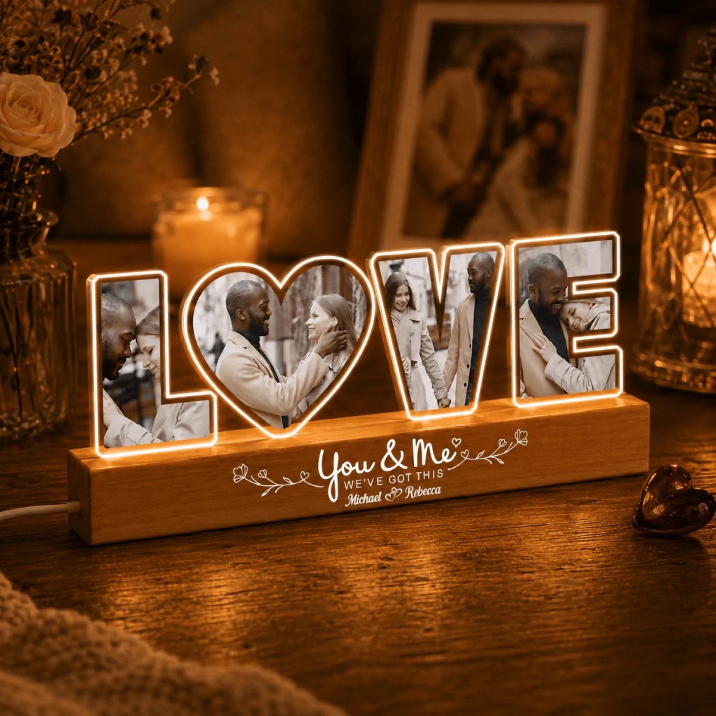 Custom photo LED night light for couples - romantic bedroom decor gift