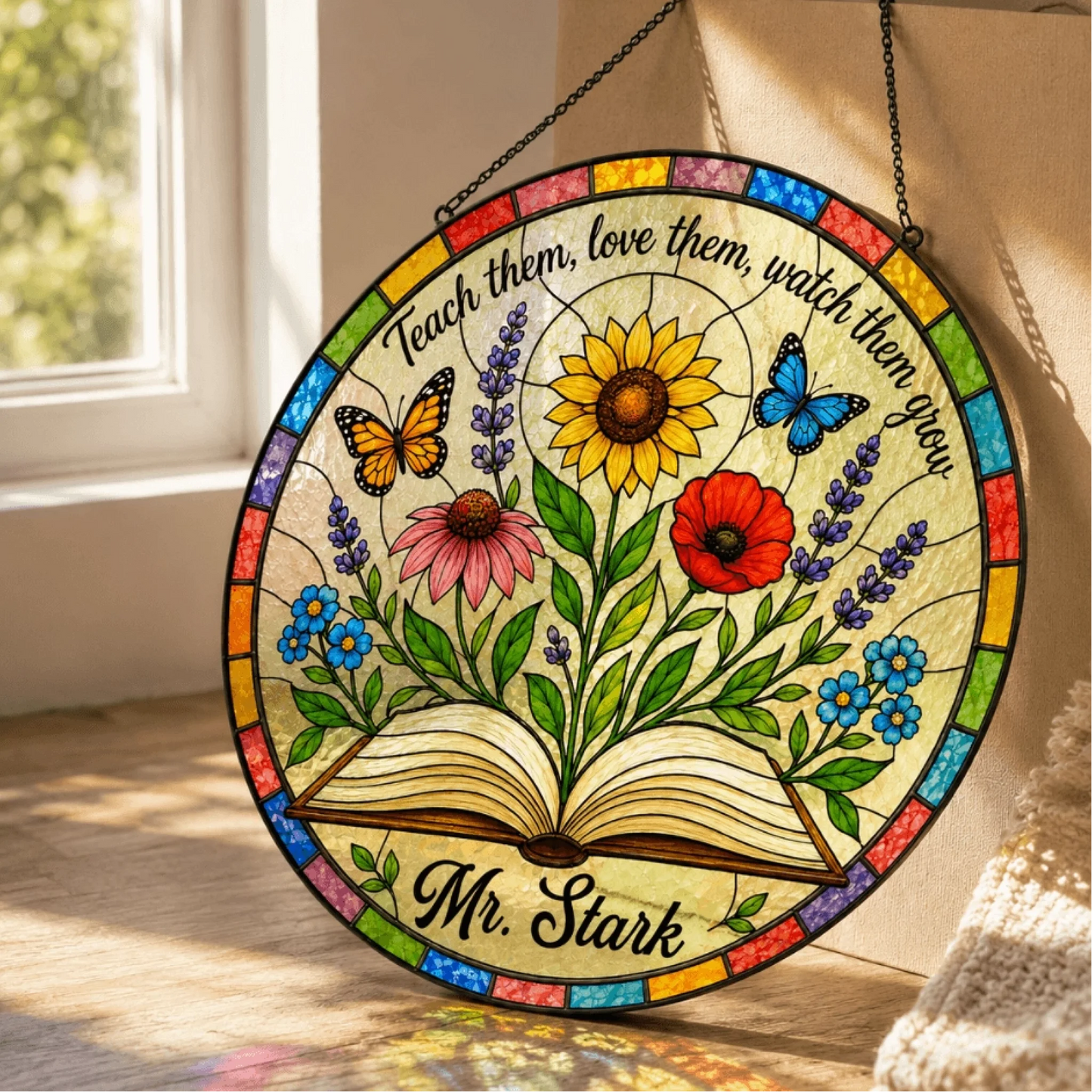 Custom name teacher suncatcher – window hanging decoration for classroom