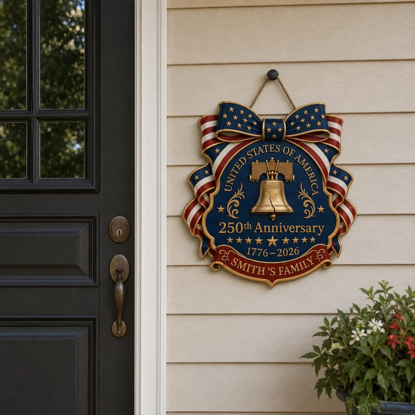 Custom wooden family sign for front porch or patriotic door decoration