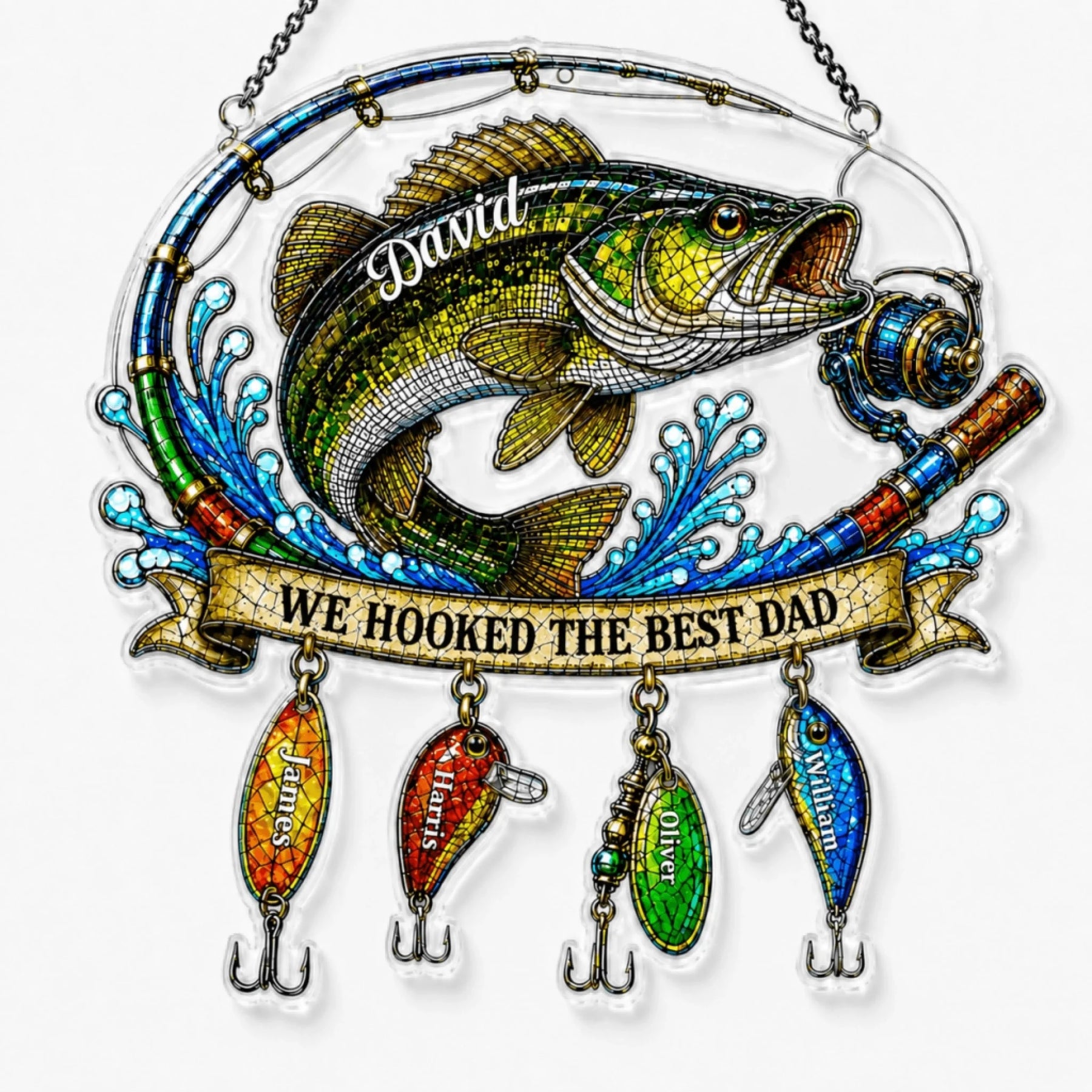 custom engraved fishing lures Personalized Dad Fishing Suncatcher – Kids Names