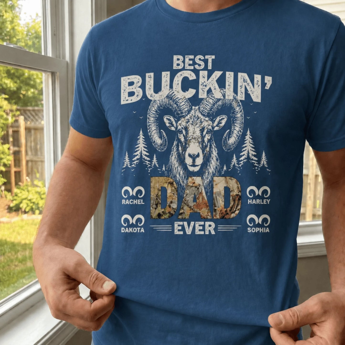 Dad Hunting Season T-Shirt Front View Deer and Rifle Design Personalized