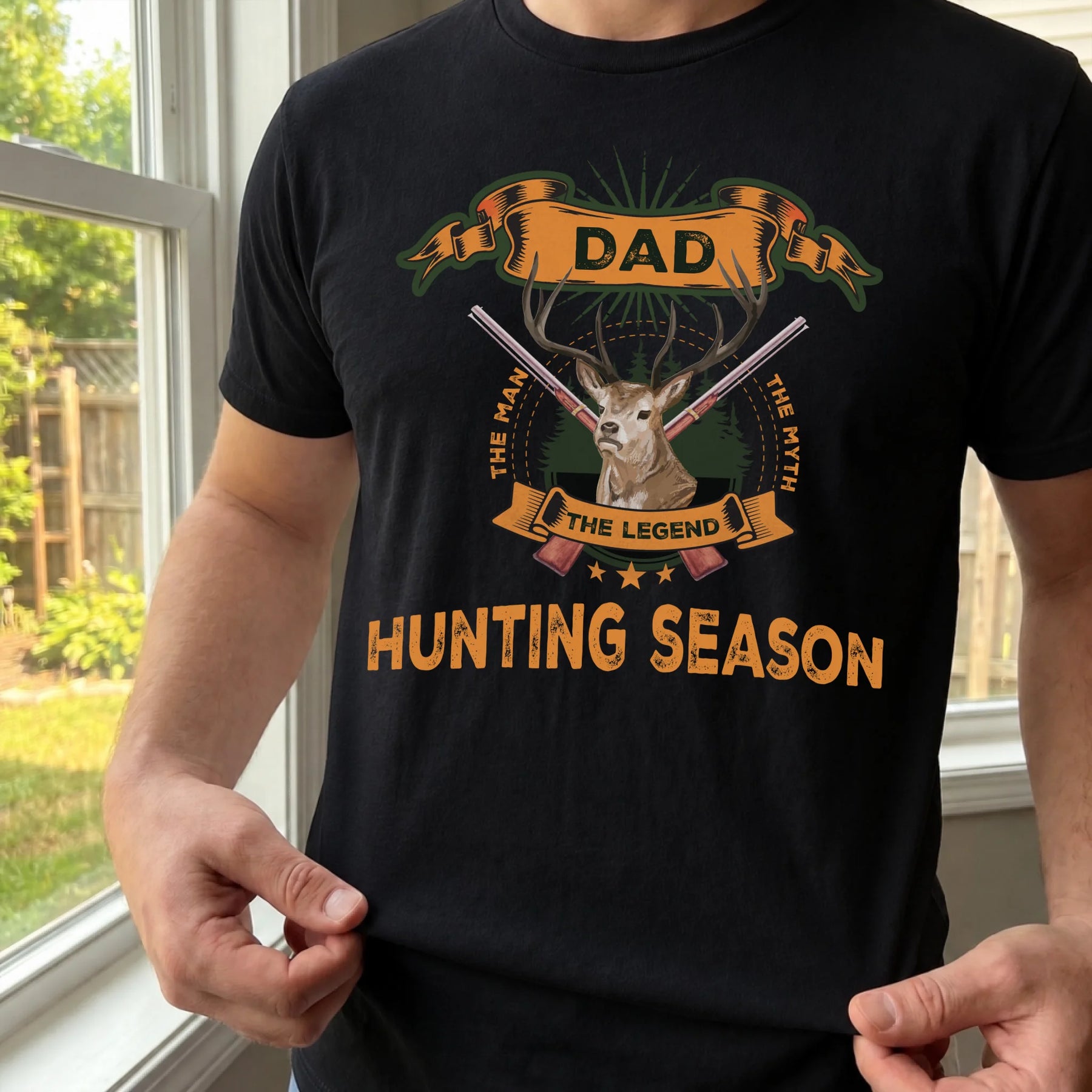 Custom Title Hunting Season T-Shirt for Dad – Deer and Rifle Design