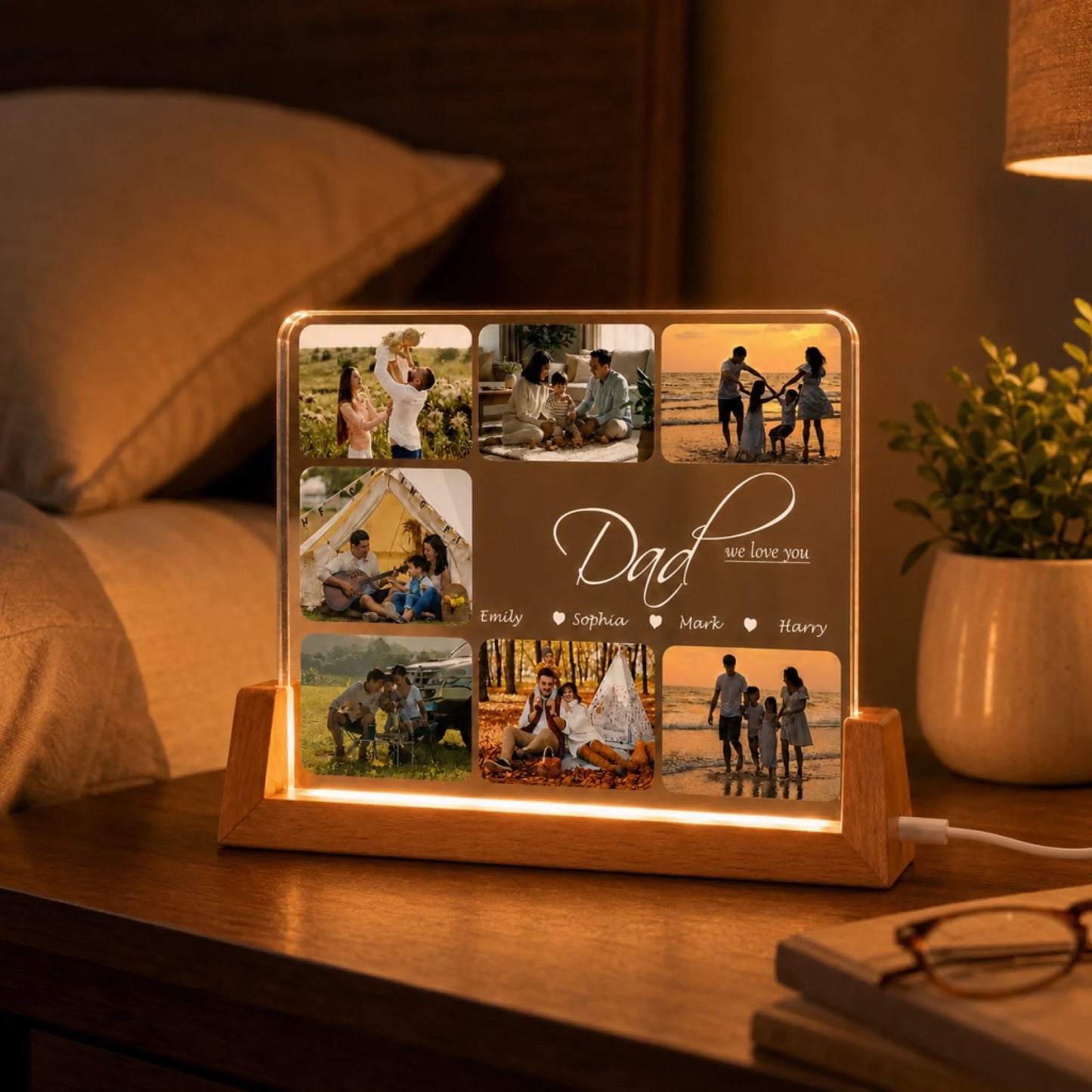 Dad LED Night Light with Family Photos and Custom Names – 6 Inch and 8 Inch Options